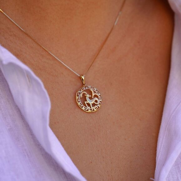 14K Solid Gold Round Capricorn Zodiac Sign Charm | Elegant Astrology Pendant | - Picture 13 of 13